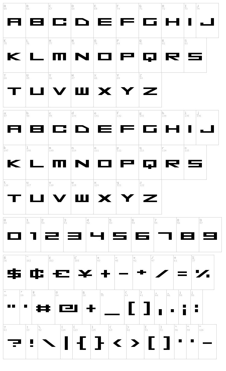 Space Superstars font map